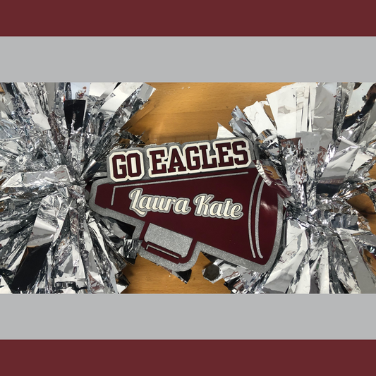 Custom Mini Spirit Pom -  Go Team Megaphone Pom Pom Cheer Sign – Personalized Team Name Gift for Tiny Fans and Cheerleaders