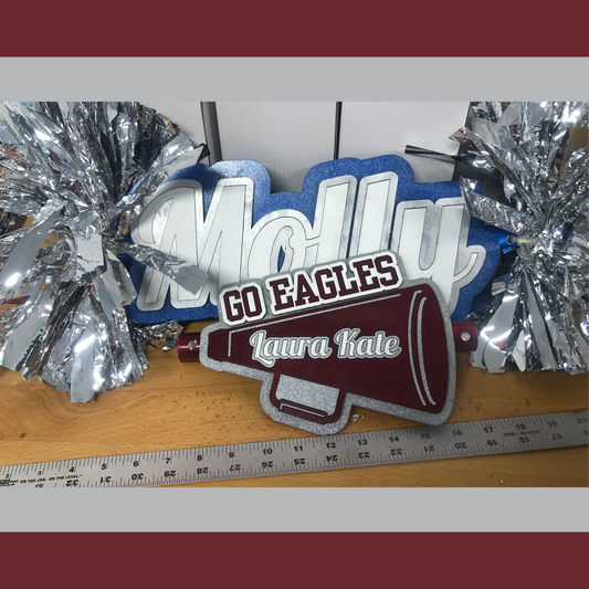 Custom Mini Spirit Pom -  Go Team Megaphone Pom Pom Cheer Sign – Personalized Team Name Gift for Tiny Fans and Cheerleaders